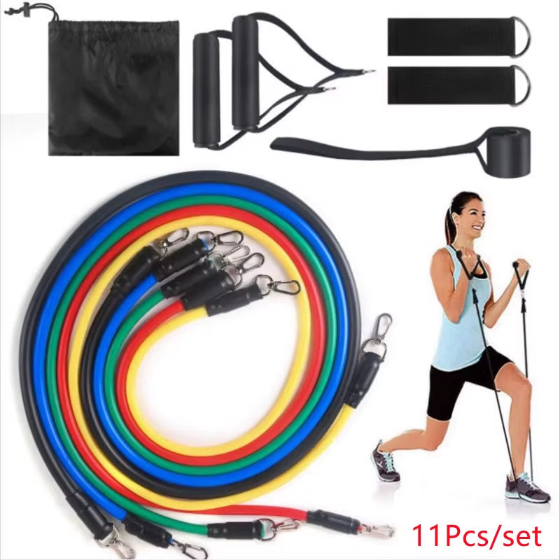 11Pcs Elastic Band Pull Rope Resistance Bands Set Expander Tubes Rubber Stretch Training Physical Therapy Gyms Workout 100LB
