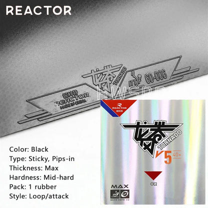 REACTOR Tornada V5 Table Tennis Rubber Sticky Loop Attack Ping Pong Rubber Medium Hard with Max Internal Energy Sponge