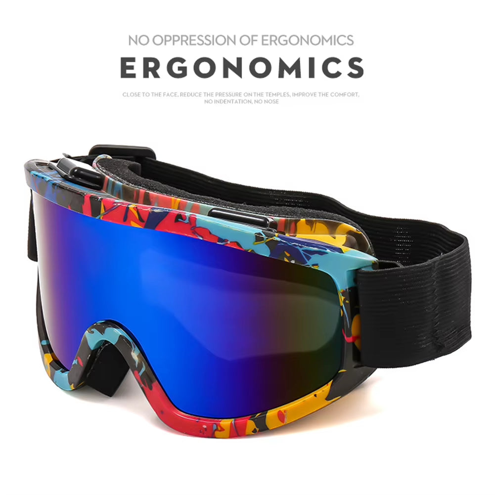 Large Frame Ski Goggles with Colorful Lens Anti-Collision Anti-Glare Lens Outdoor Sport Snow Snowboard for Snowboarding Skiing