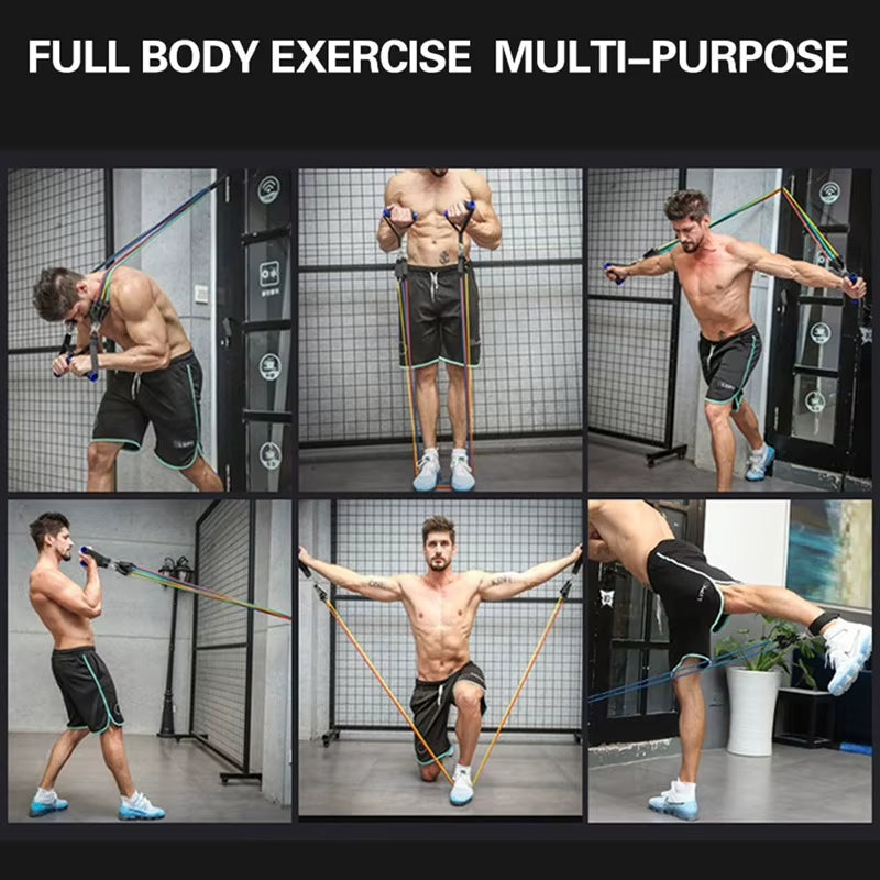 11Pcs Elastic Band Pull Rope Resistance Bands Set Expander Tubes Rubber Stretch Training Physical Therapy Gyms Workout 100LB