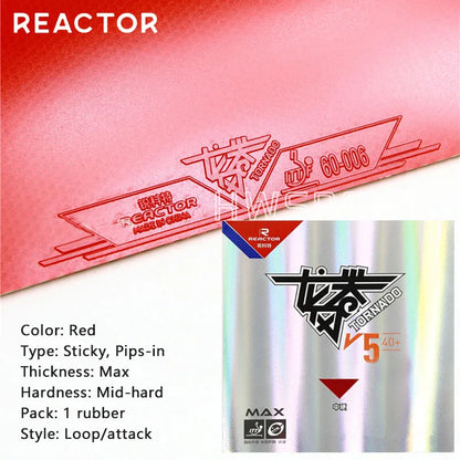 REACTOR Tornada V5 Table Tennis Rubber Sticky Loop Attack Ping Pong Rubber Medium Hard with Max Internal Energy Sponge